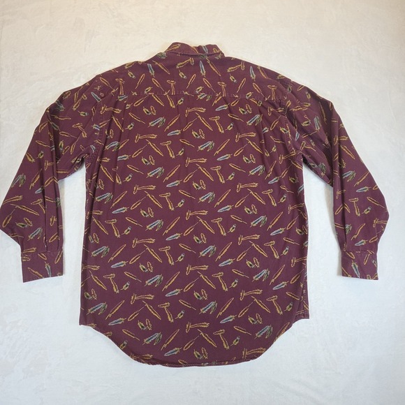 Vintage Banana Republic Safari Button Up Mens L Long Sleeve Feathers Burgundy - Picture 3 of 10